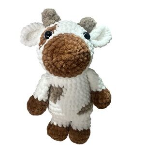 Handmade Crochet Brown & White Plushie Cow Toy
